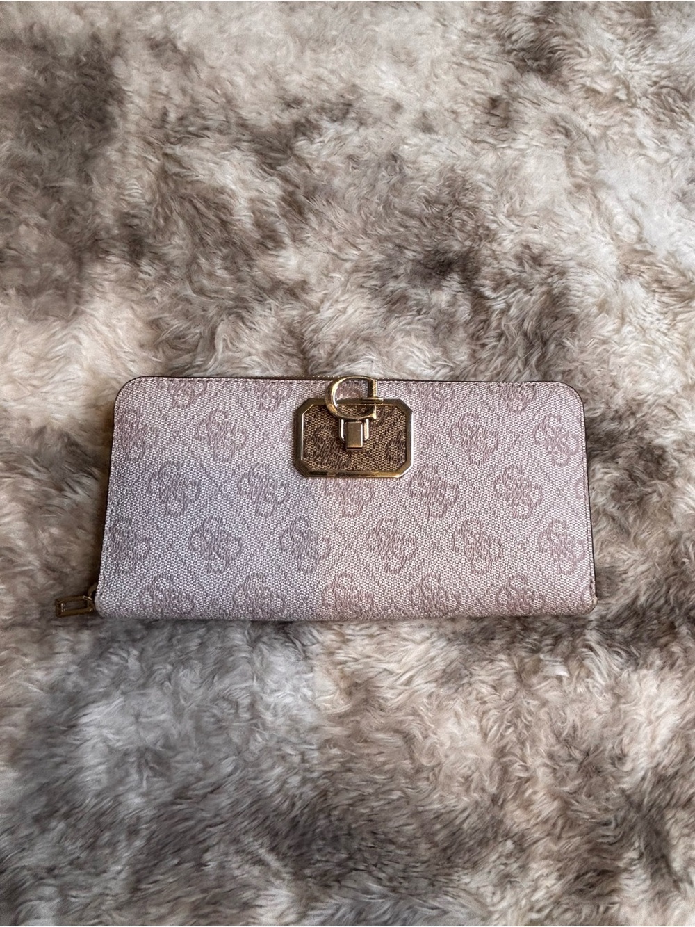Guess gray Logo Zip Wallet with Gold Accent